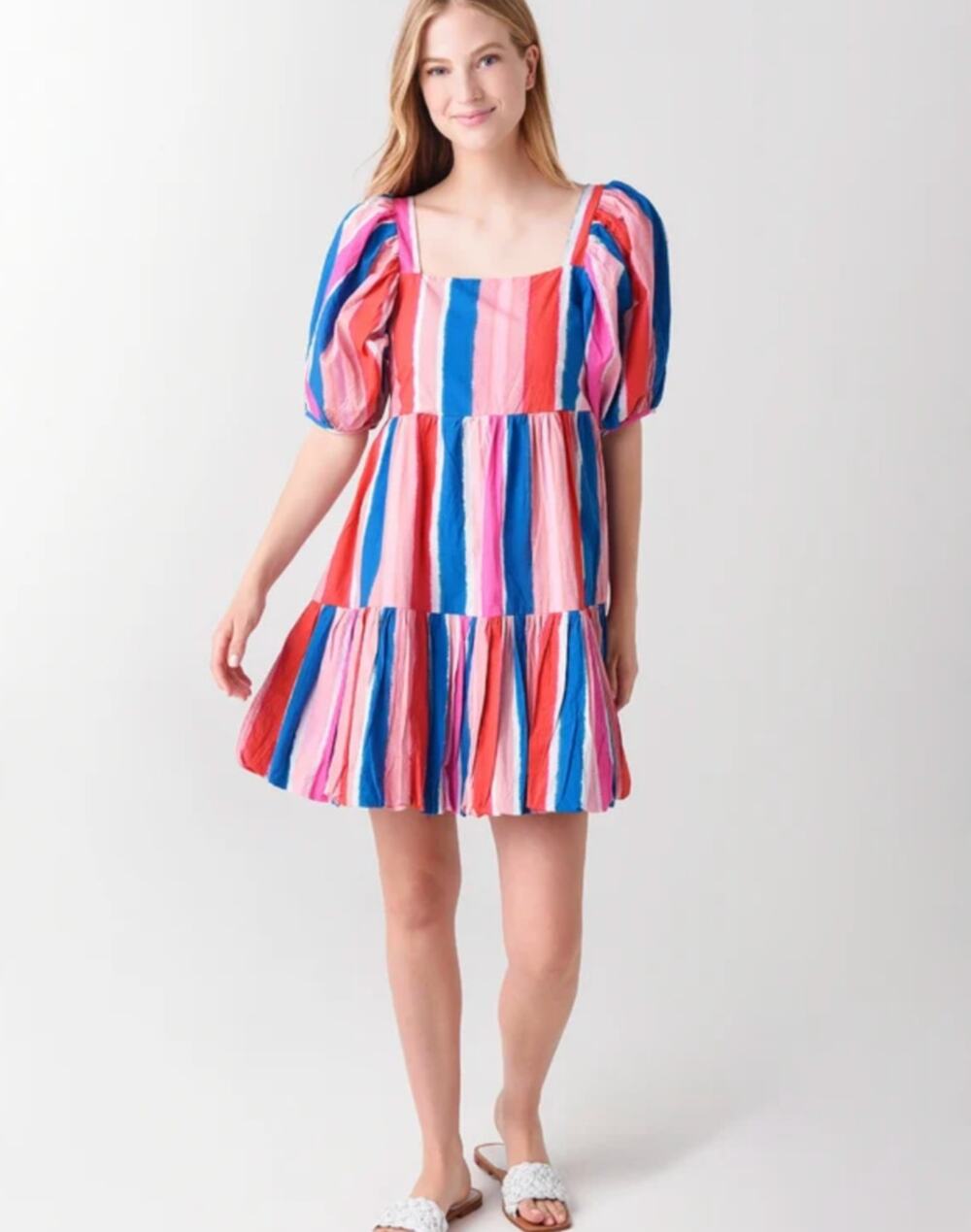 Oliphant | Bubble Skirt Mini Dress Pink Blue Stripe | Sz S